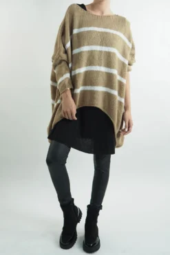 Made In Italy Hush Breton Grunge Knit Top Toast