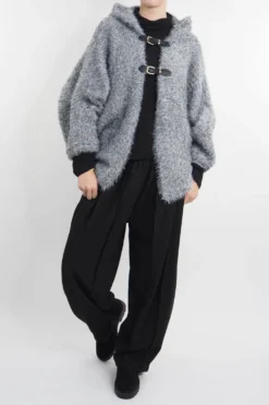 Laundry B Chenille Hooded Buckle Bomber Jacket Slate