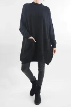 Laundry B Retro Wave Longline Knit Top Black