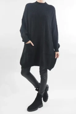 Laundry B Retro Wave Longline Knit Top Black -VogueCurve Store laundry b retro wave longline knit black04.jpg