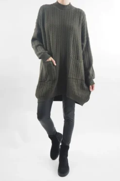 Laundry B Retro Wave Longline Knit Top Deep Khaki