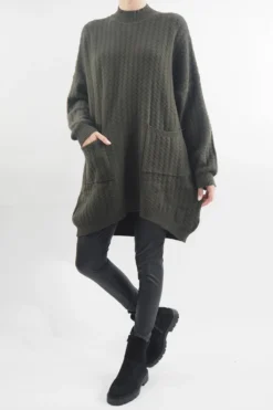 Laundry B Retro Wave Longline Knit Top Deep Khaki -VogueCurve Store laundry b retro wave longline knit deep khaki04.jpg