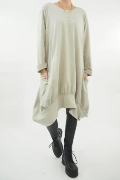 Made In Italy Apres Dip Side Bubble Tunic Stone