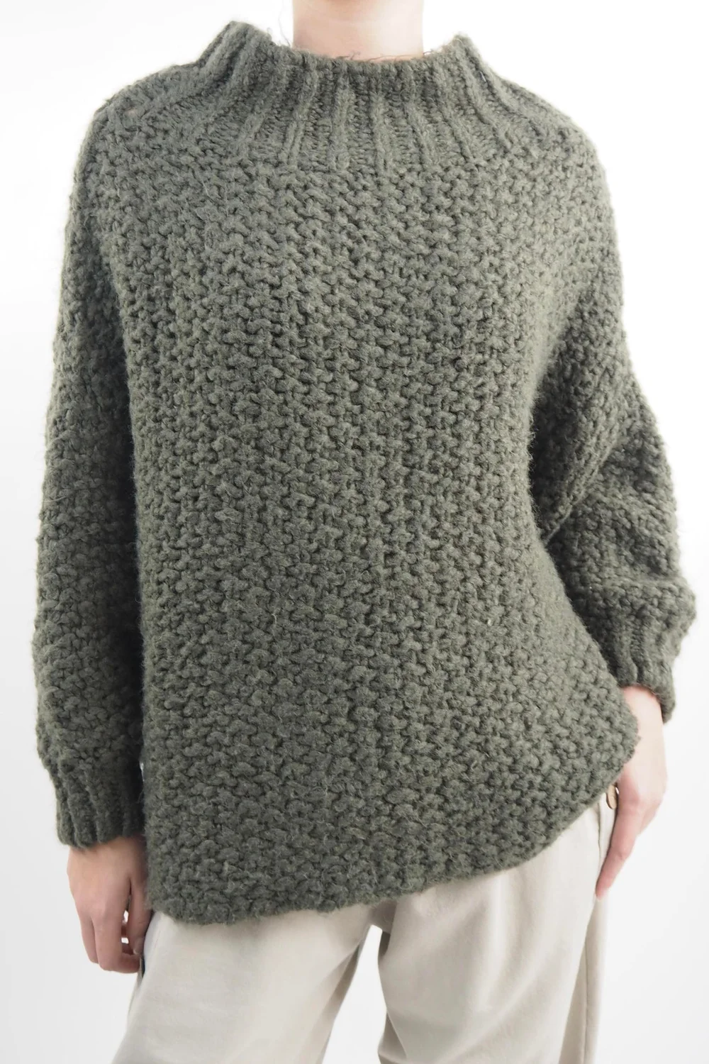 Made In Italy Arlo Basket Knit Top Khaki