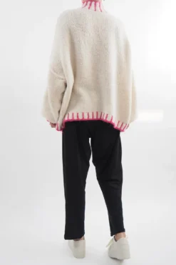 Made In Italy Arlo Oversized Blanket Stitch Knit Top Ecru -VogueCurve Store made in italy arlo oversized contrast knit ecru 4.jpg