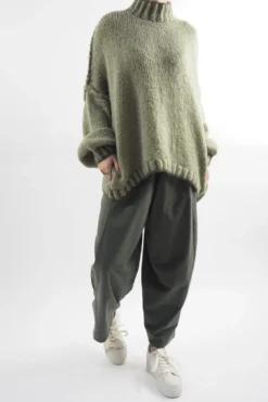 Made In Italy Arlo Oversized Blanket Stitch Knit Top Soft Khaki