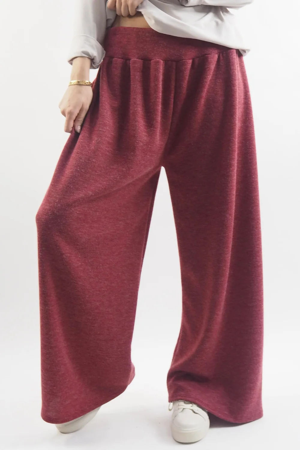Made In Italy Belgravia Pull On Stretch Wide Leg Trouser Cranberry Marl 3 Made In Italy Belgravia Pull On Stretch Wide Leg Trouser Cranberry Marl