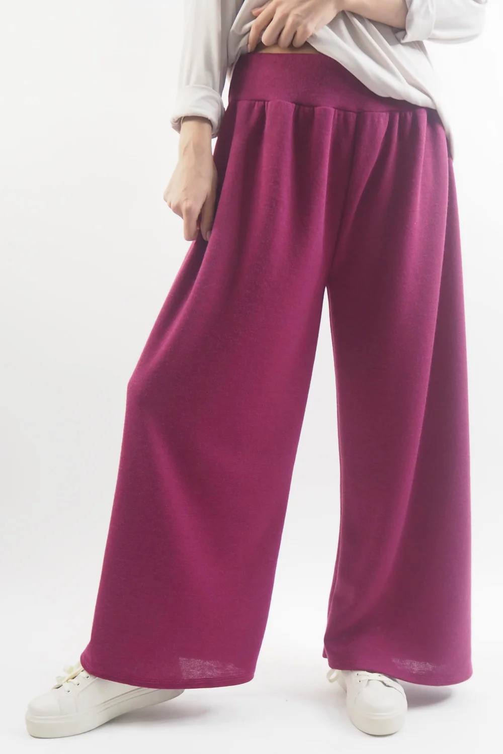 Made In Italy Belgravia Pull On Stretch Wide Leg Trouser Magenta / 3 Made In Italy Belgravia Pull On Stretch Wide Leg Trouser Magenta /