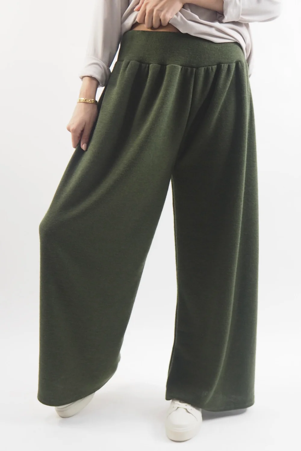 Made In Italy Belgravia Pull On Stretch Wide Leg Trouser Olive / 3 Made In Italy Belgravia Pull On Stretch Wide Leg Trouser Olive /