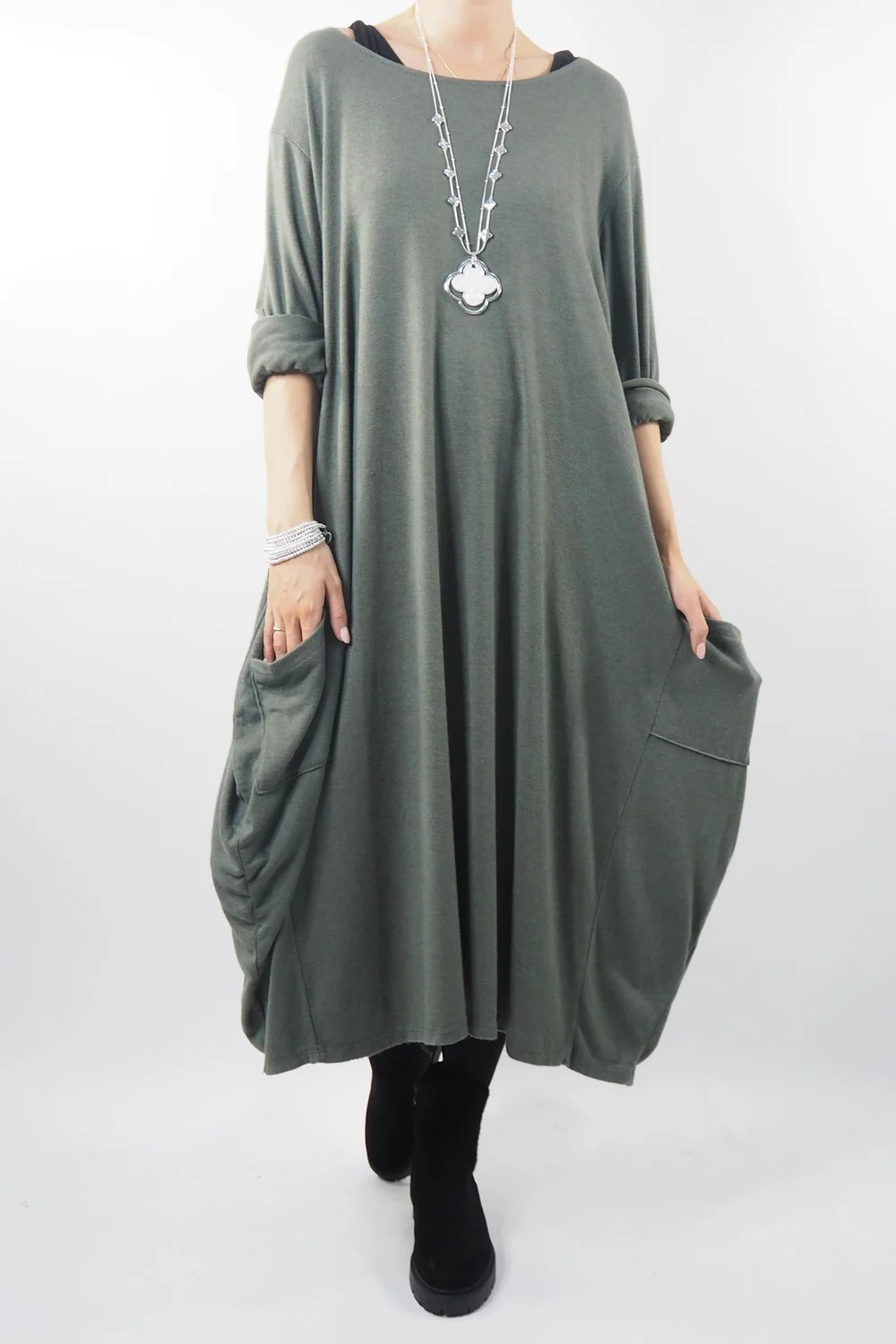 Made In Italy Chalet Classic Cocoon Knit Dress Bonsai Green 3 Made In Italy Chalet Classic Cocoon Knit Dress Bonsai Green