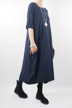 Made In Italy Chalet Classic Cocoon Knit Dress Ink Blue