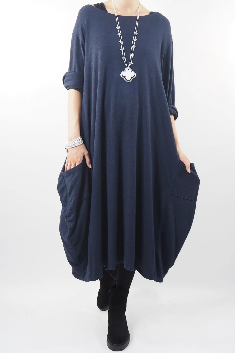 Made In Italy Chalet Classic Cocoon Knit Dress Ink Blue 4 Made In Italy Chalet Classic Cocoon Knit Dress Ink Blue - Image 2