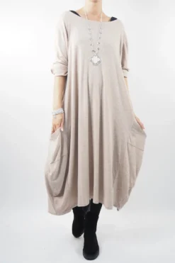 Made In Italy Chalet Classic Cocoon Knit Dress Oatmeal Beige -VogueCurve Store made in italy chalet classic cocoon knit dress oatmeal beige02.jpg