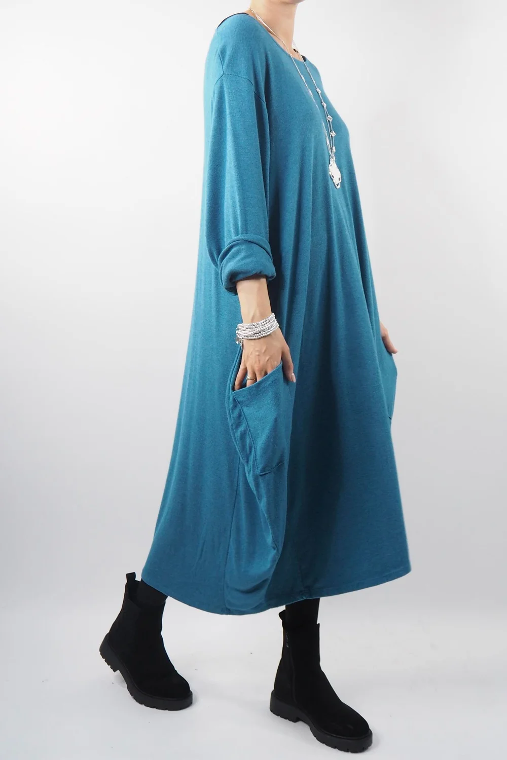 Made In Italy Chalet Classic Cocoon Knit Dress Prussian Blue 3 Made In Italy Chalet Classic Cocoon Knit Dress Prussian Blue