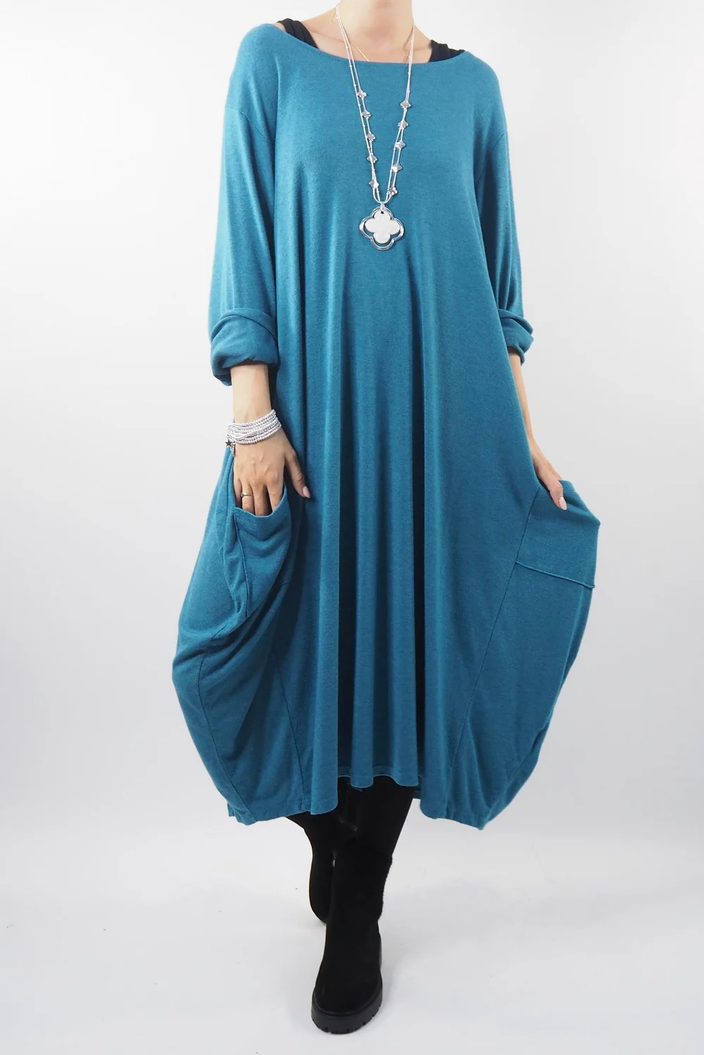 Made In Italy Chalet Classic Cocoon Knit Dress Prussian Blue 4 Made In Italy Chalet Classic Cocoon Knit Dress Prussian Blue - Image 2