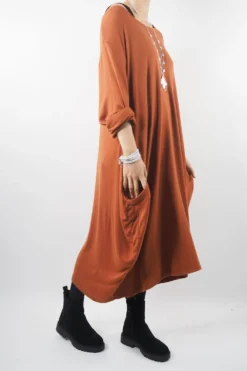 Made In Italy Chalet Classic Cocoon Knit Dress Saffron Rust