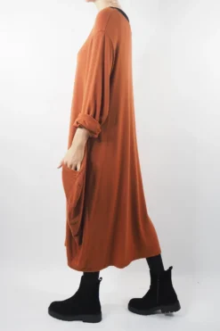 Made In Italy Chalet Classic Cocoon Knit Dress Saffron Rust -VogueCurve Store made in italy chalet classic cocoon knit dress saffron rust03.jpg