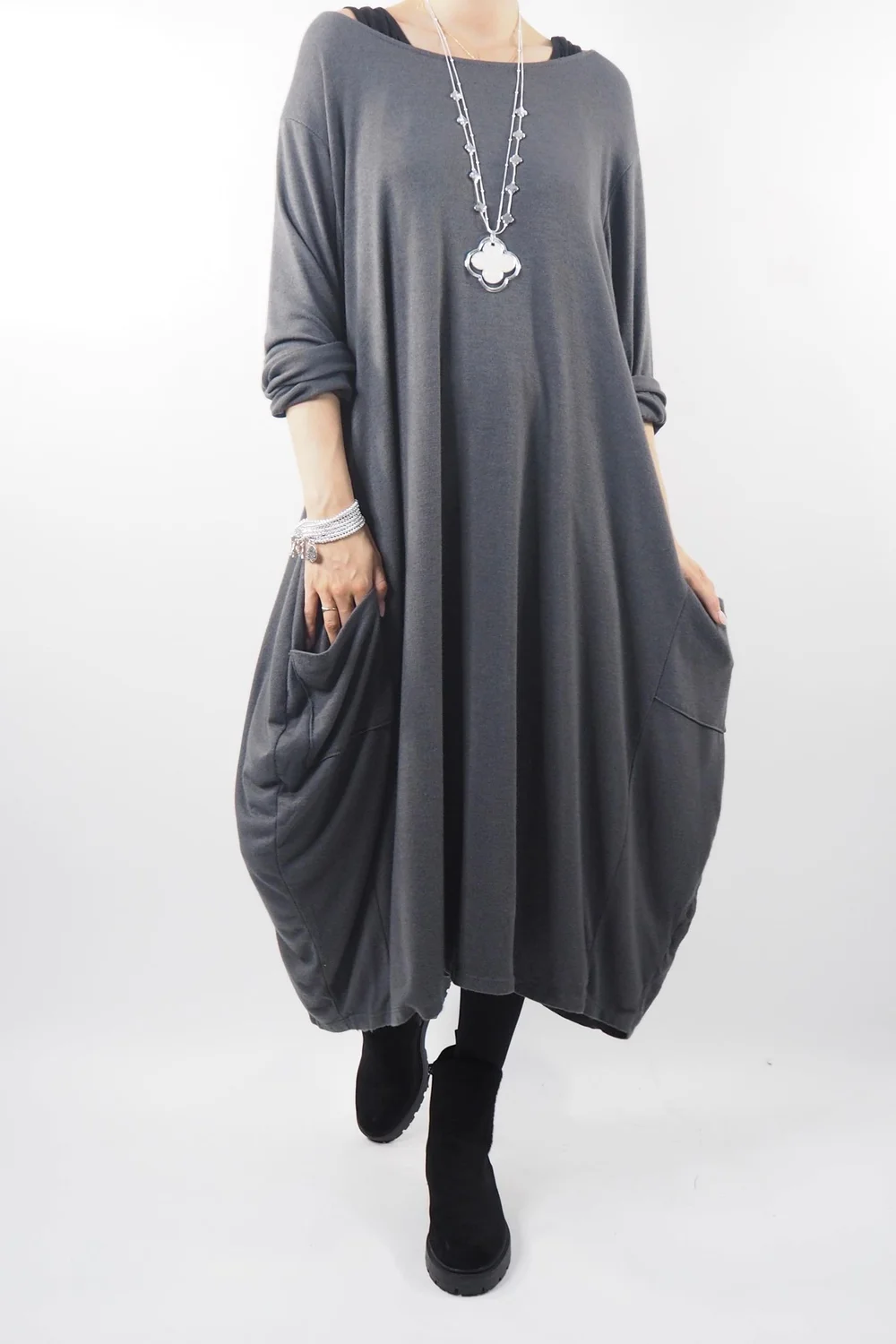 Made In Italy Chalet Classic Cocoon Knit Dress Shadow Grey 3 Made In Italy Chalet Classic Cocoon Knit Dress Shadow Grey