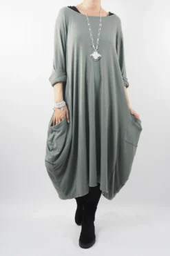 Made In Italy Chalet Classic Cocoon Knit Dress Soft Khaki Green