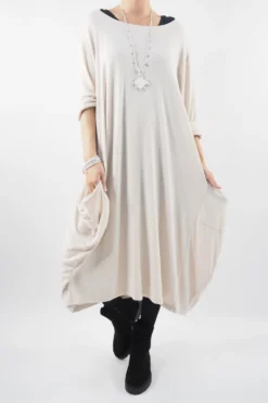 Made In Italy Chalet Classic Cocoon Knit Dress Stone Beige