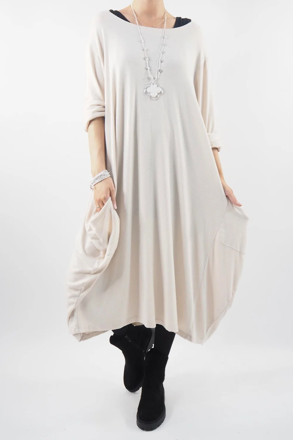 Made In Italy Chalet Classic Cocoon Knit Dress Stone Beige 3 Made In Italy Chalet Classic Cocoon Knit Dress Stone Beige