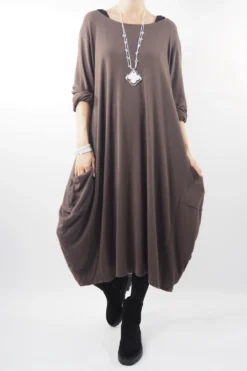 Made In Italy Chalet Classic Cocoon Knit Dress Truffle Brown