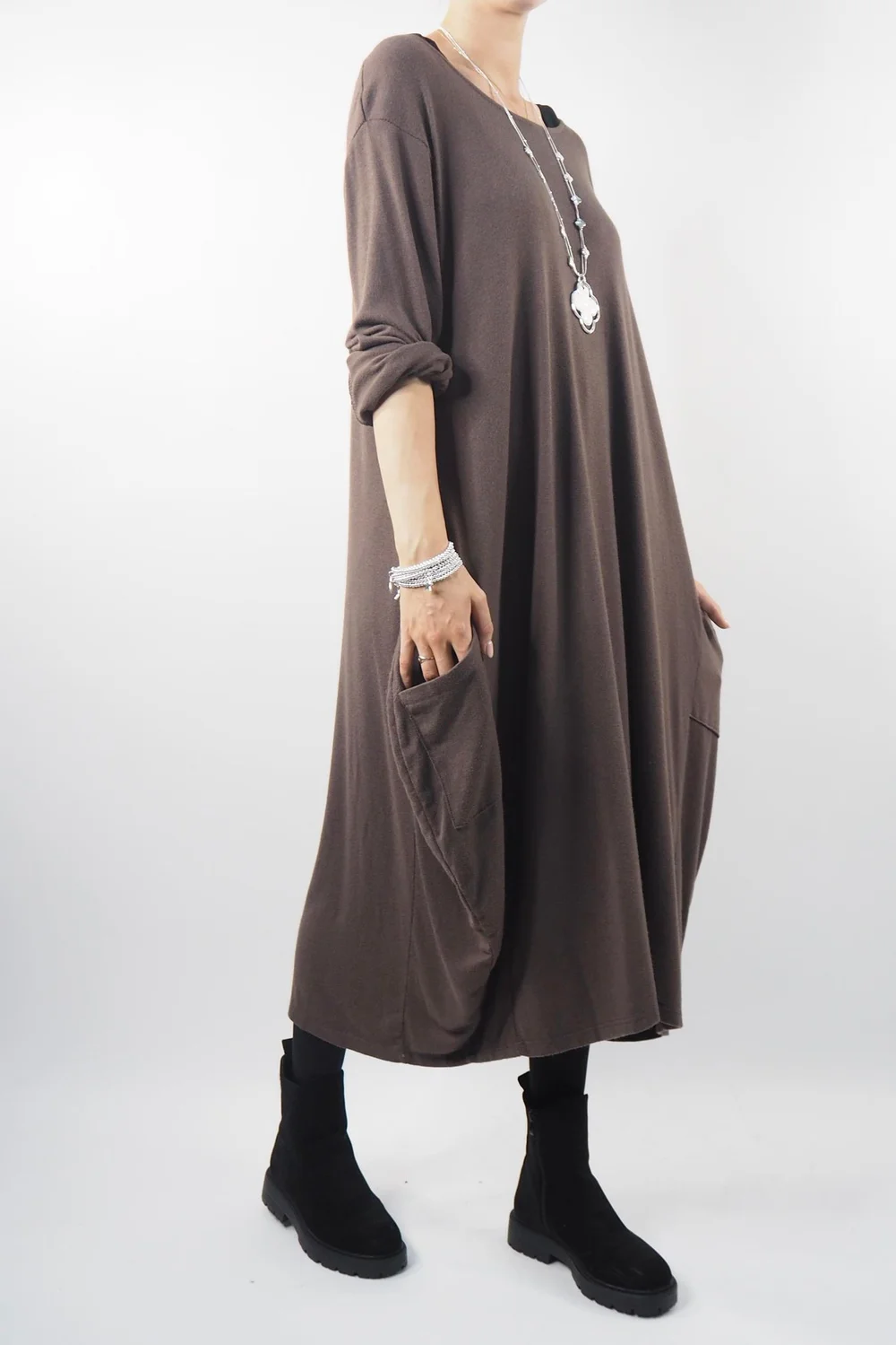 Made In Italy Chalet Classic Cocoon Knit Dress Truffle Brown 5 Made In Italy Chalet Classic Cocoon Knit Dress Truffle Brown - Image 3