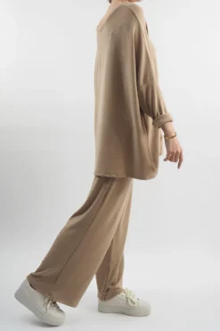 Made In Italy Chalet Pocketed Soft Knit Set Camel -VogueCurve Store made in italy chalet pocketed soft knit set camel 3.jpg