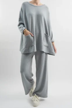 Made In Italy Chalet Pocketed Soft Knit Set Grey Marl