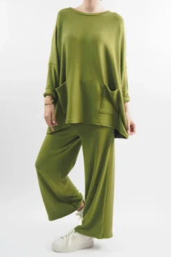 Made In Italy Chalet Pocketed Soft Knit Set Olive Zing -VogueCurve Store made in italy chalet pocketed soft knit set olive zing 2.jpg