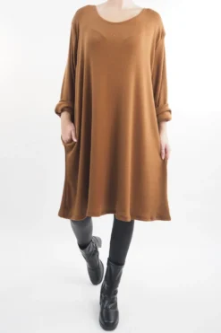 Made In Italy Chalet Pocketed Swing Soft Knit Dress Chestnut