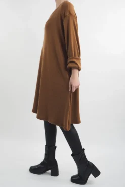 Made In Italy Chalet Pocketed Swing Soft Knit Dress Chestnut -VogueCurve Store made in italy chalet pocketed swing dress chestnut 3.jpg