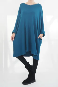 Made In Italy Chalet Pocketed Swing Soft Knit Dress Prussian -VogueCurve Store made in italy chalet pocketed swing dress prussian04.jpg