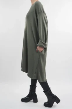 Made In Italy Chalet Pocketed Swing Soft Knit Dress Soft Khaki -VogueCurve Store made in italy chalet pocketed swing dress soft khaki 3.jpg