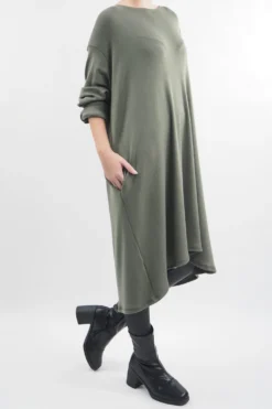 Made In Italy Chalet Pocketed Swing Soft Knit Dress Soft Khaki -VogueCurve Store made in italy chalet pocketed swing dress soft khaki 4.jpg