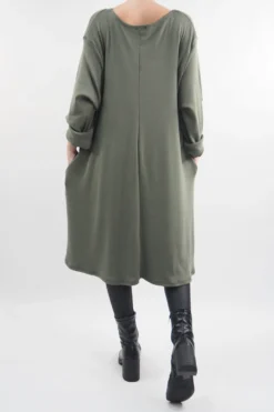 Made In Italy Chalet Pocketed Swing Soft Knit Dress Soft Khaki -VogueCurve Store made in italy chalet pocketed swing dress soft khaki 5.jpg