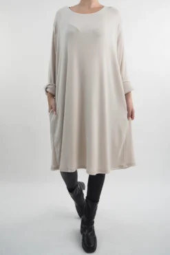 Made In Italy Chalet Pocketed Swing Soft Knit Dress Stone