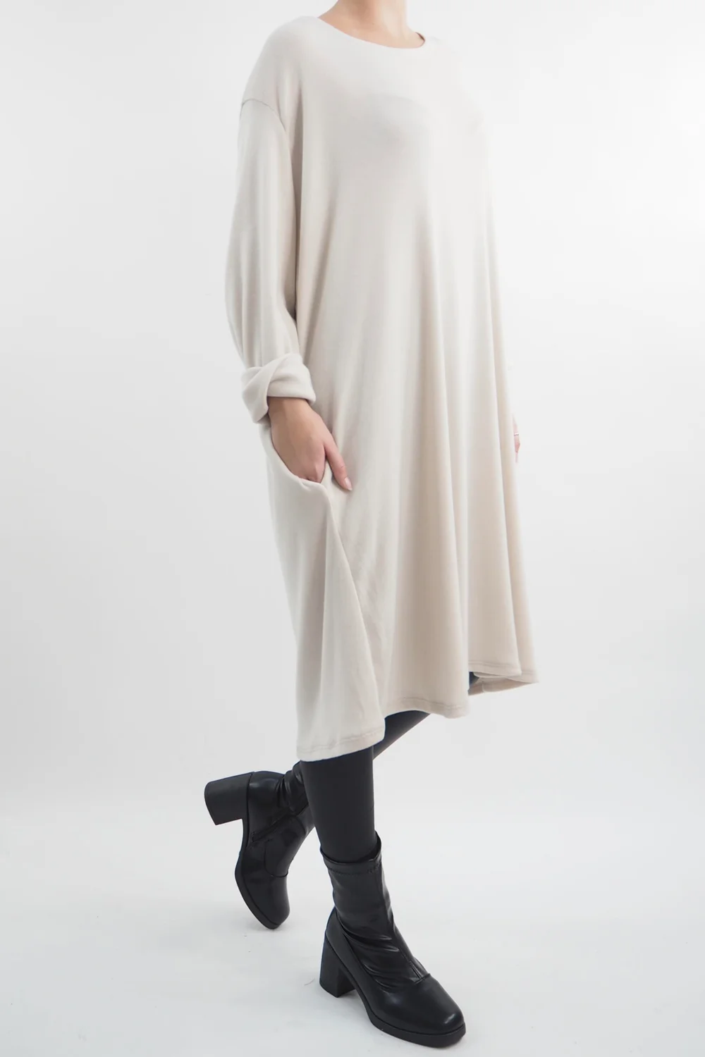 Made In Italy Chalet Pocketed Swing Soft Knit Dress Stone 4 Made In Italy Chalet Pocketed Swing Soft Knit Dress Stone - Image 2