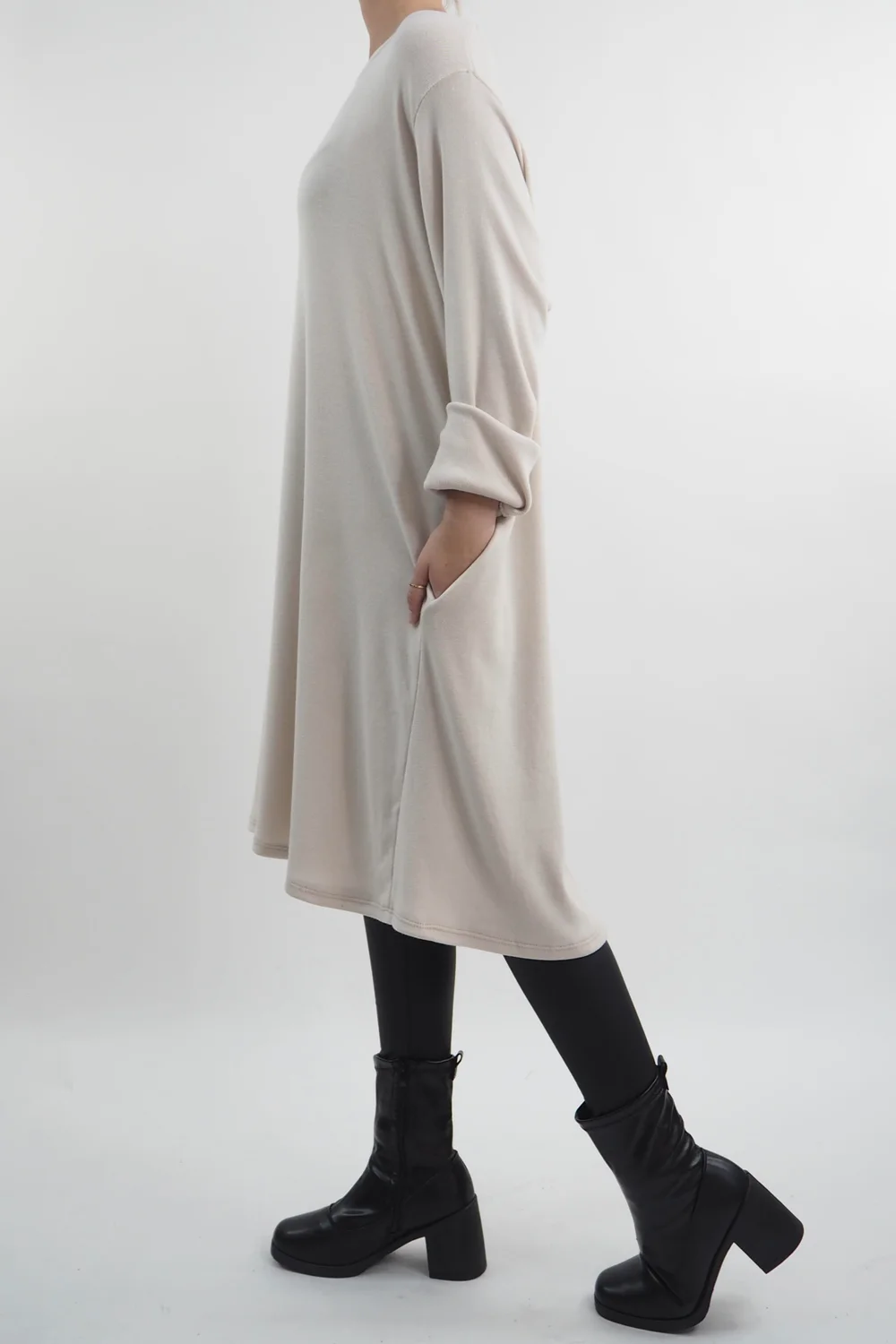 Made In Italy Chalet Pocketed Swing Soft Knit Dress Stone 5 Made In Italy Chalet Pocketed Swing Soft Knit Dress Stone - Image 3