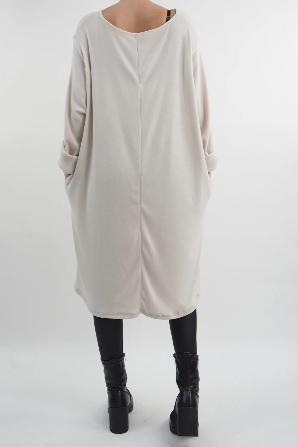 Made In Italy Chalet Pocketed Swing Soft Knit Dress Stone 6 Made In Italy Chalet Pocketed Swing Soft Knit Dress Stone - Image 4