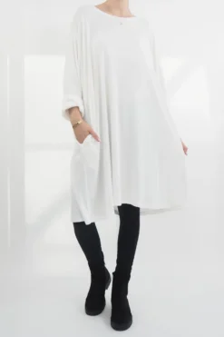 Made In Italy Chalet Pocketed Swing Soft Knit Dress Winter White