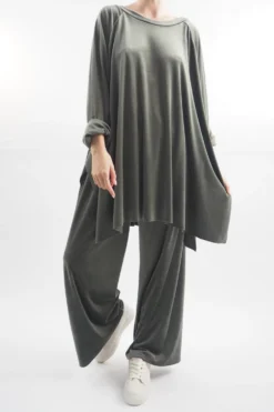 Made In Italy Chalet Soft Stretch Velour Set Soft Khaki