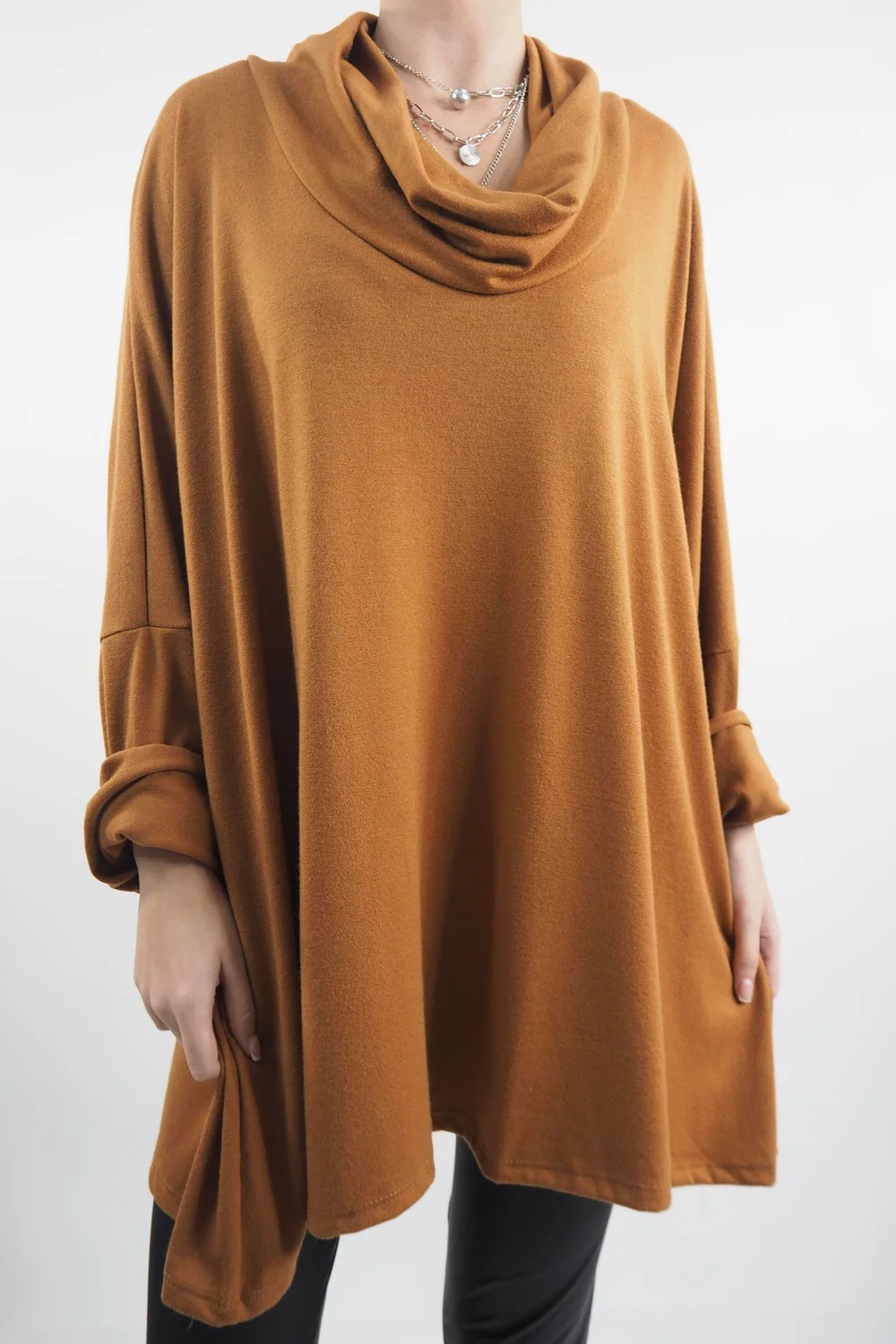 Made In Italy Chalet Super Slouch Cowl Knit Top Chestnut 3 Made In Italy Chalet Super Slouch Cowl Knit Top Chestnut