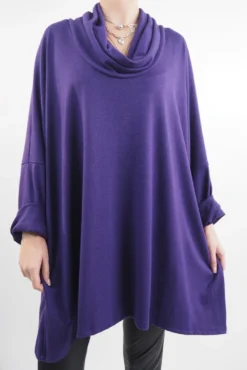 Made In Italy Chalet Super Slouch Cowl Knit Top Deep Purple