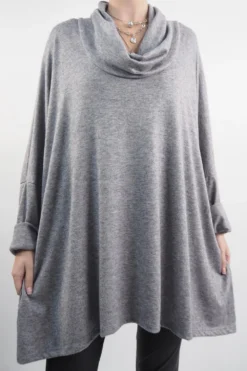 Made In Italy Chalet Super Slouch Cowl Knit Top Slate Marl