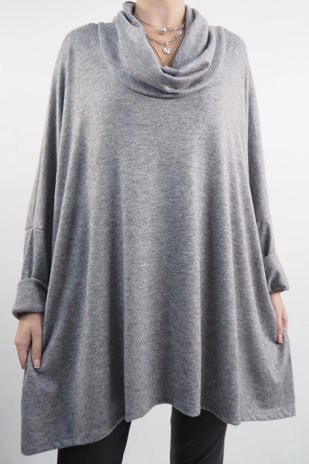 Made In Italy Chalet Super Slouch Cowl Knit Top Slate Marl 3 Made In Italy Chalet Super Slouch Cowl Knit Top Slate Marl