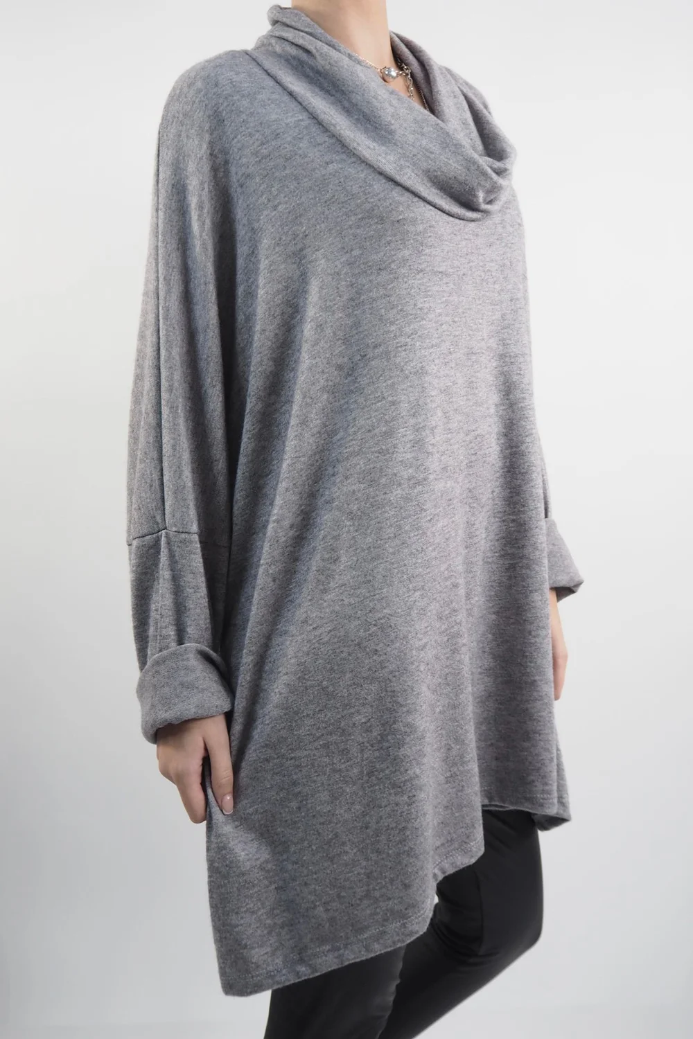 Made In Italy Chalet Super Slouch Cowl Knit Top Slate Marl 4 Made In Italy Chalet Super Slouch Cowl Knit Top Slate Marl - Image 2