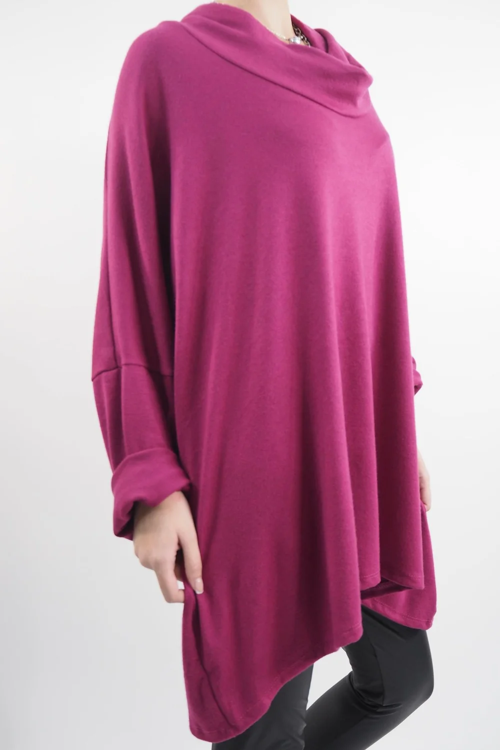 Made In Italy Chalet Super Slouch Cowl Knit Top Magenta 4 Made In Italy Chalet Super Slouch Cowl Knit Top Magenta - Image 2
