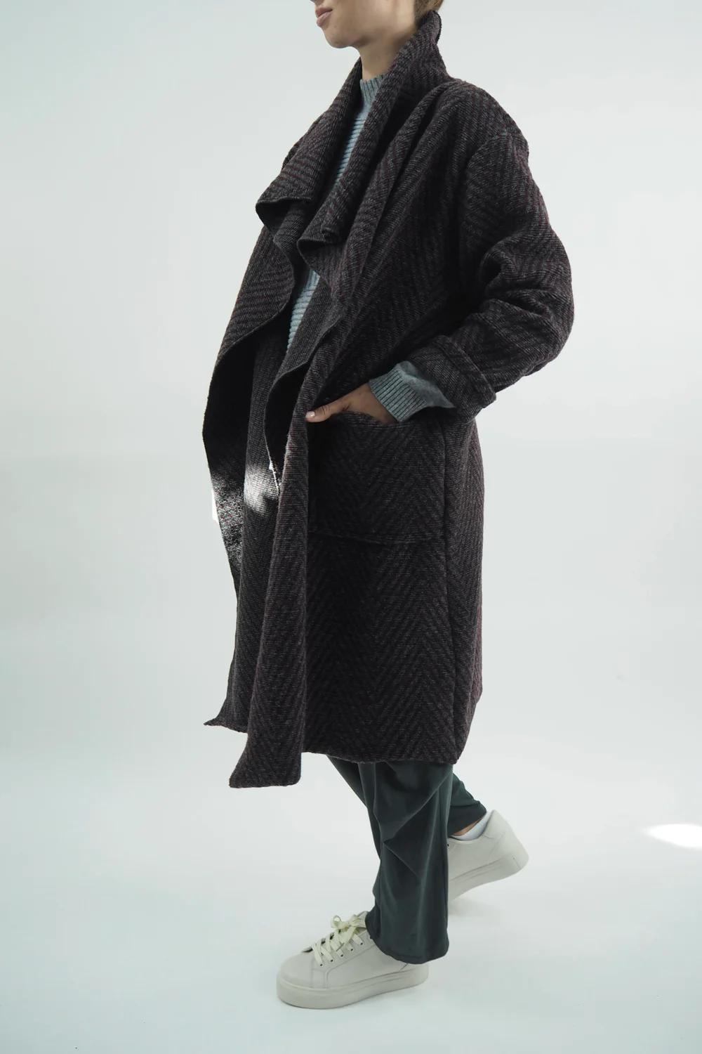 Made In Italy Chevron Blanket Coat Wine 4 Made In Italy Chevron Blanket Coat Wine - Image 2