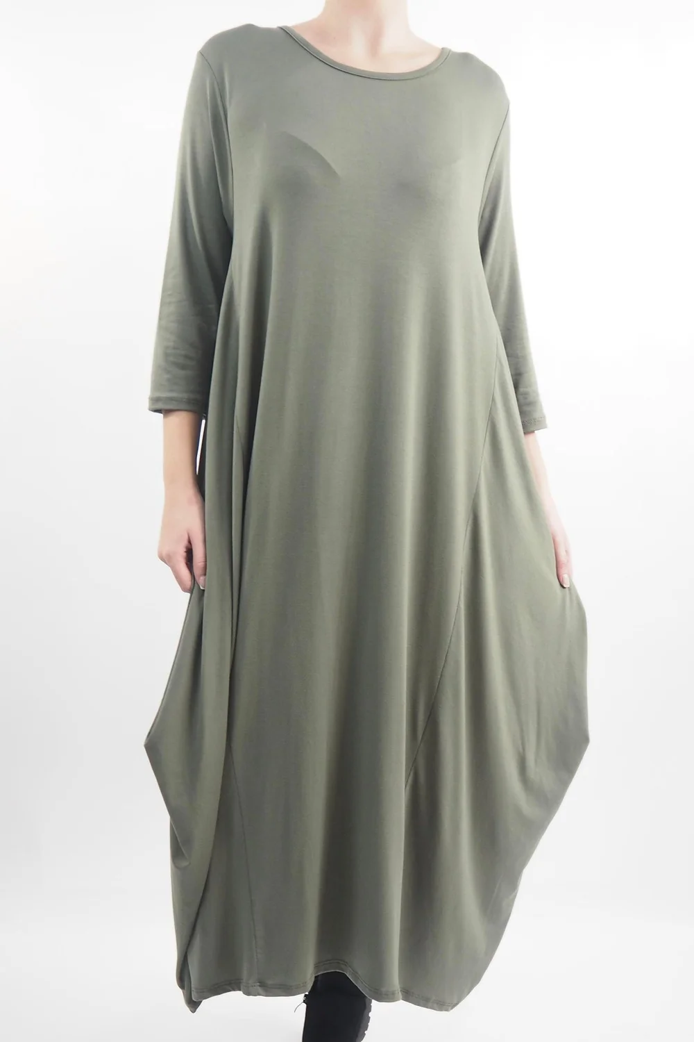 Made In Italy Classic Long Sleeve Parachute Maxi Dress Khaki 4 Made In Italy Classic Long Sleeve Parachute Maxi Dress Khaki - Image 2